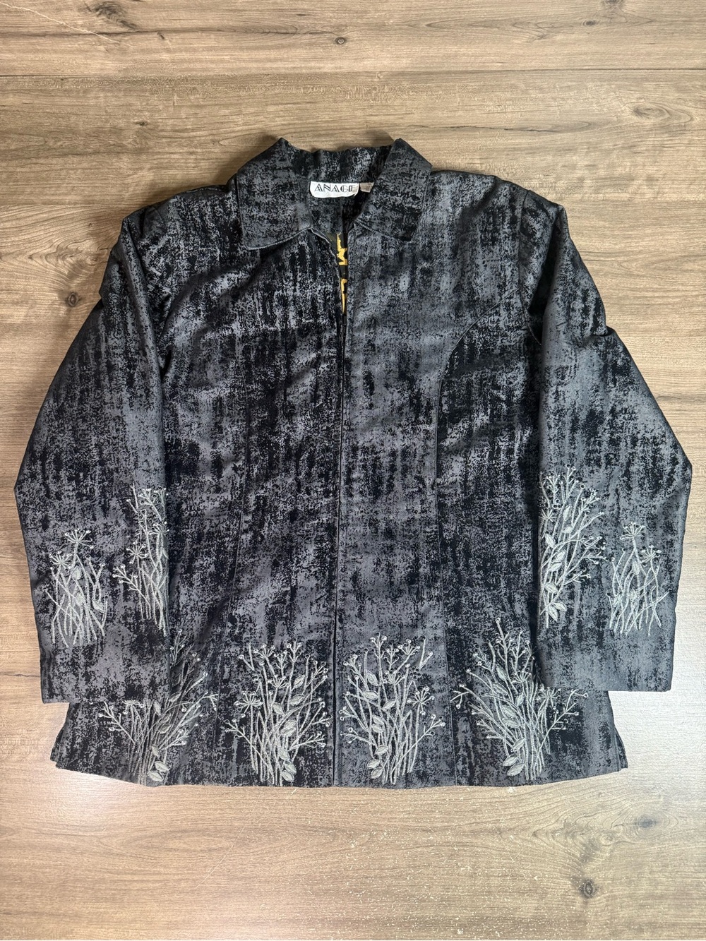 Vintage Anage Womens XL Cotton Jacket Embroidered Beaded Leopard Lined Art Wear